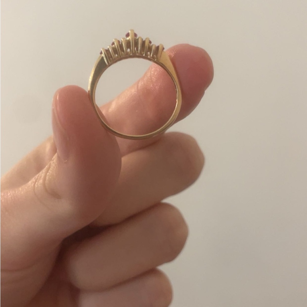 14k Solid Gold Antique Diamond and Pink Gemstone Ring - Picture 4 of 6